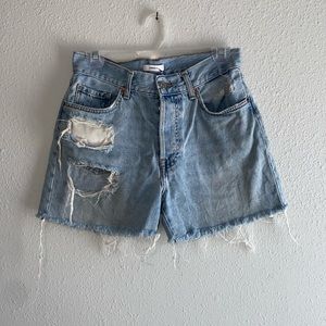 Forever 21 Distressed High Waist Light Wash Denim Shorts
